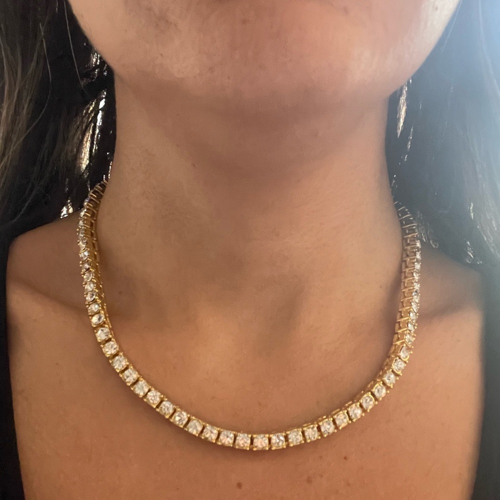 gold plated tennis necklace 18” - Picture 2 of 4